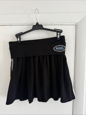 Von Dutch Black Circle Skirt with Fold-Over Waistband